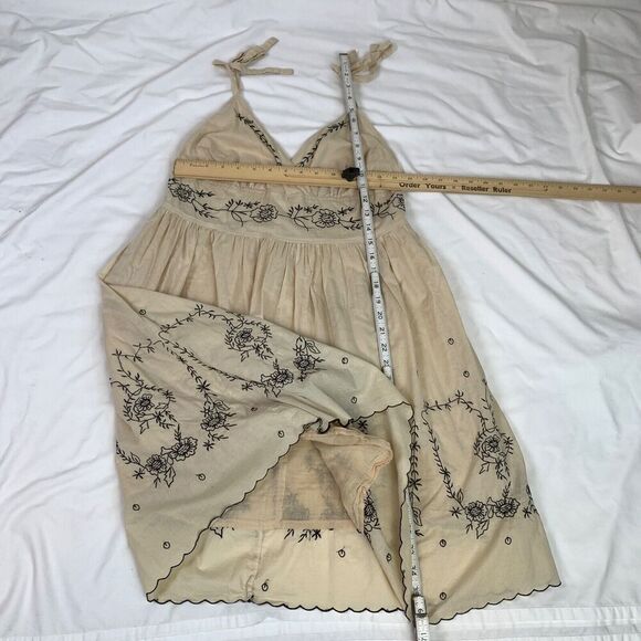 Hale Bob Embroidered Dress Floral S Beige Sleeveless Cotton Cottagecore Boho - Picture 5 of 9